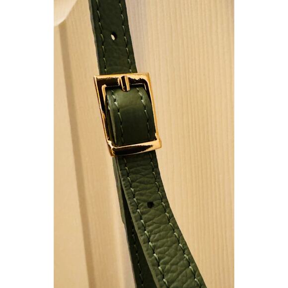 ISADORO Genuine Pebbled Italian Leather Olive Green Double Zipper Crossbody Bag - Picture 6 of 12